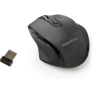 Amazon Basics Portable Wireless Computer Mouse, Ergonomic, 2.4 GHz Optical, DPI Adjustable, Easy to Use, Compatible With PC, Mac, Laptop, Black