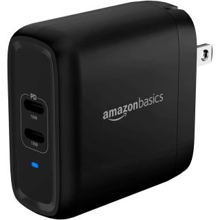 Amazon Basics 36W Dual Port USB-C Wall Charger with Power Delivery, Foldable Plug, for Tablets & Phones (iPhone 15/14/13/12/11/X, iPad, Samsung, and More), Non-PPS, 2.34 x 2.21 x 1.09 inches, Black