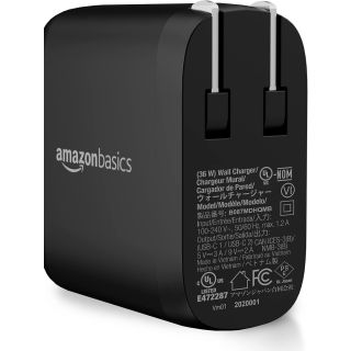Amazon Basics 36W Dual Port USB-C Wall Charger with Power Delivery, Foldable Plug, for Tablets & Phones (iPhone 15/14/13/12/11/X, iPad, Samsung, and More), Non-PPS, 2.34 x 2.21 x 1.09 inches, Black