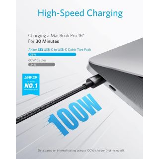 Anker USB C to USB C Cable, 100W Fast Charging Cable (2-Pack, 6 ft, Black)