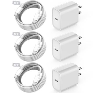 Fast USB C Charger Block,3Pack Long 6FT USBC to USBC Cable iPad Cord 20W iPhone 17 Pro Max Charger Travel Plug Fast Charging for iPhone 17/17 Air/17 Pro/16/16e/16 Pro/16Plus/15/15Pro/Pro Max/Plus,iPad