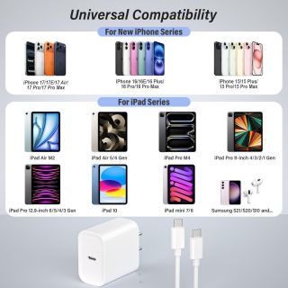 Fast USB C Charger Block,3Pack Long 6FT USBC to USBC Cable iPad Cord 20W iPhone 17 Pro Max Charger Travel Plug Fast Charging for iPhone 17/17 Air/17 Pro/16/16e/16 Pro/16Plus/15/15Pro/Pro Max/Plus,iPad