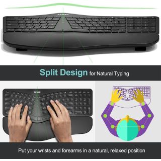 Arteck Split Ergonomic Keyboard with Palm Rest, 2.4G USB Wireless Keyboard