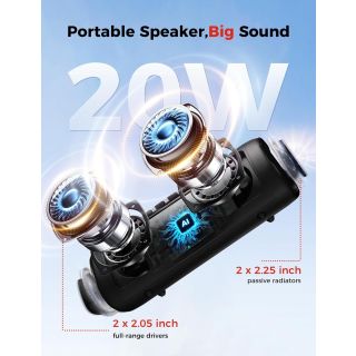 Bluetooth Speaker, 20W HD Sound, Portable Wireless, IPX5 Waterproof, Up to 24H Playtime, TWS Pairing, for Home/Party/Outdoor/Camping/Beach Essentials, Electronic Gadgets, Birthday Gift (Black)