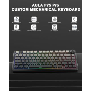 AULA F75 Pro Wireless Mechanical Keyboard,75% Hot Swappable Custom Keyboard with Knob,RGB Backlit,Pre-lubed Reaper Switches,Side Printed PBT Keycaps,2.4GHz/USB-C/BT5.0 Mechanical Gaming Keyboards