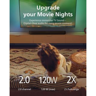 Philips B5109 2.0 Channel Bluetooth Soundbar - HDMI ARC, Dolby Digital Plus, DTS Virtual:X, Roku TV Ready, 120W Max Power, Dark Grey
