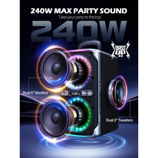Party Bluetooth Speaker - 240W Peak Loud Speaker, Dazzling Light Show, Deep Bass, IPX4 Waterproof, 15H Battery, TWS Pairing, BT 5.3 Wireless, Portable for Home/Outdoor/Beach/Pool Party