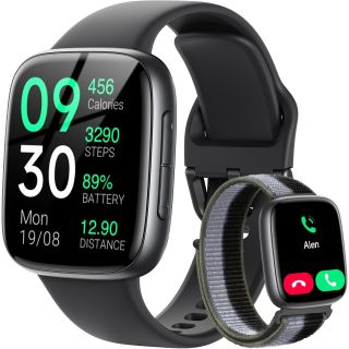 Fitpolo Smart Watch, 1.85" AMOLED Fitness Tracker with Bluetooth Call, Heart Rate/Sleep/SPO₂ Monitor, 100+ Sports Modes, 3ATM Waterproof Smartwatch for Android/iPhone/Samsung, Includes 2 Bands
