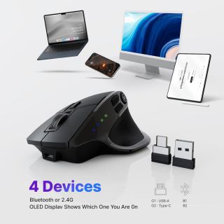 Wireless Mouse, Bluetooth & 2.4GHz Ergonomic Silent Mouse