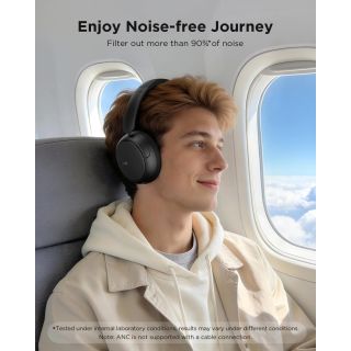 H30 Hybrid Active Noise Cancelling Headphones, 110H Playtime Hi-Res Audio Bluetooth 6.0 Wireless Over Ear ANC Headphones for Commute/Travel (Black)