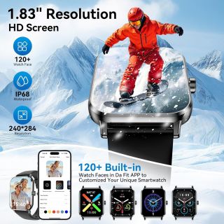 Smart Watch for Men Women, 1.83" HD Touch Screen with Bluetooth Call, IP68 Waterproof, 140+ Sport Modes, Fitness Tracker with Heart Rate & Sleep Monitor, Pedometer, Compatible with Android iPhone