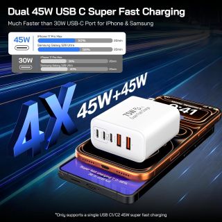 75W USB C Charger Block, 5-Port USBC Wall Charger Super Fast Charging Block