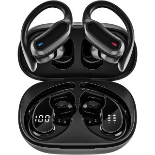 Wireless Earbuds Bluetooth Headphones, 54H Playtime Stereo Over Ear Buds with ENC Noise Cancelling, LED Power Display, IPX7 Waterproof Sport Earphones with Earhooks for Running/Workouts (Black)