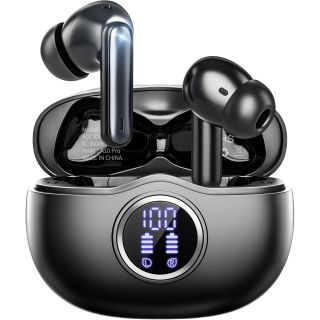 Wireless Earbuds, Bluetooth 5.3 Headphones HiFi Stereo 50H Playback LED Digital Display Ear Buds with ENC Noise Canceling Headset, IPX7 Waterproof Earphones for Gym/Running/Work(Black)