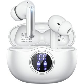 Wireless Earbuds, Bluetooth 5.3 Headphones HiFi Stereo 50H Playback LED Digital Display Ear Buds with ENC Noise Canceling Headset, IPX7 Waterproof Earphones for Gym/Running/Work(White)