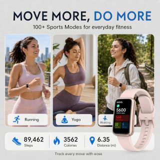 Fitness Tracker for Men & Women with 1.47” HD Display, Heart Rate & SpO2 Tracking, Sleep & Activity Monitor, 100+ Sports Modes, 3ATM Waterproof Smart Band, Suitable for Android & iOS, Pink