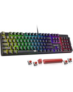 Redragon Mechanical Gaming Keyboard Wired, 11 Programmable Backlit Modes, Hot-Swappable Red Switch, Anti-Ghosting, Double-Shot PBT Keycaps, Light Up Keyboard for PC Mac