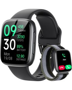 Fitpolo Smart Watch, 1.85" AMOLED Fitness Tracker with Bluetooth Call, Heart Rate/Sleep/SPO₂ Monitor, 100+ Sports Modes, 3ATM Waterproof Smartwatch for Android/iPhone/Samsung, Includes 2 Bands